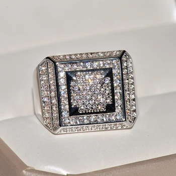 Evropski in Ameriški Moški prstan prekrita mikro-vdelan Bela cirkon kvadratnih poroko Zaročni prstan nakit za Moške